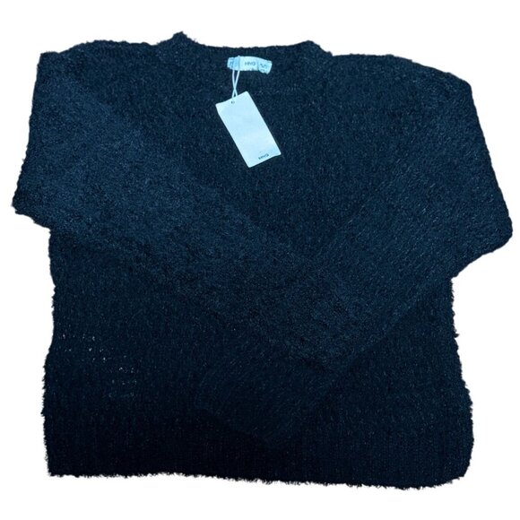 NEW MNG Mango Womens Black Fuzzy Knit Sweater Pullover Cozy Long Sleeve Size M - Picture 4 of 6